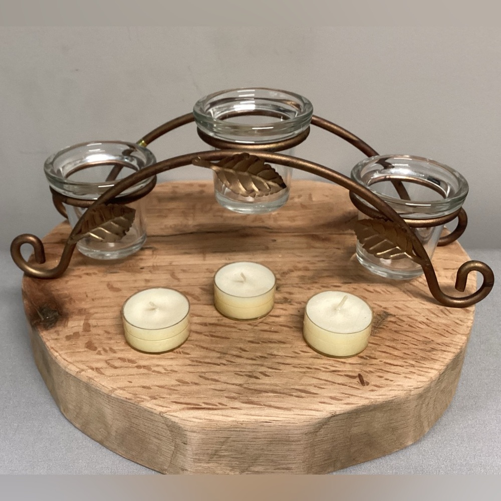 🟤 Solid Metal Crafted 3 Arch Votive Candle Holder - Floral Themed - Excellent